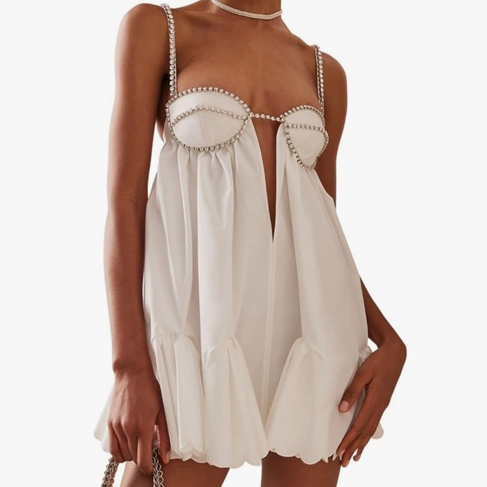 White Mini Dress with Silver Jewels 🪩